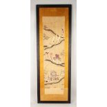A 19TH / 20TH CENTURY FRAMED CHINESE SILK EMBROIDERED PROCESSION SCENE, depicting the scene of
