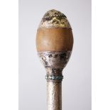 A 19TH CENTURY ASIAN BUKWARA MACE, with silver mounted head and handle and set with turquoise
