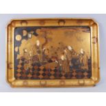 A GOOD QUALITY JAPANESE MEIJI PERIOD GOLD LACQUER & SHIBAYAMA TRAY, of Chinese subject, three