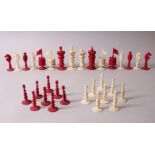 A GOOD 19TH CENTURY CHINESE CARVED & STAINED IVORY MACAU CHESS SET, king measuring 8.7cm, pawn