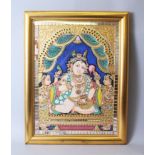 A 19TH CENTURY SOUTH INDIAN TANJORE JEWELLED PAINTING, 60cm x 42cm, 54cm long.