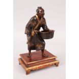 A GOOD JAPANESE MEIJI PERIOD BRONZE & MIXED METAL BASKET WEAVER AFTER MIYAO EISUKE, the bronze