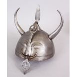 A 19TH CENTURY INDO PERSIAN STEEL HELMET with horns.