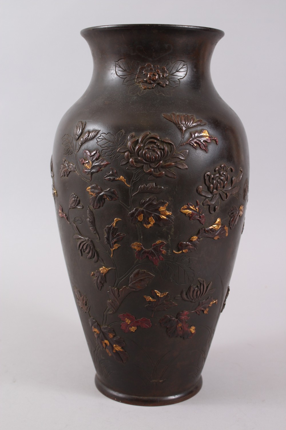 A GOOD JAPANESE MEIJI PERIOD BRONZE & MIXED METAL ONLAID VASE, depicting scenes of a peacock stood - Image 3 of 8