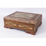 AN EARLY 20TH CENTURY PERSIAN KHATAM INLAID WOODEN BOX, inlaid with bone, 37cm long, 28cm wide, 13cm