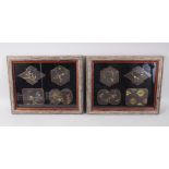 A GOOD PAIR OF FRAMED JAPANESE MEIJI PERIOD BRONZE AND MIXED METAL PLAQUES, the frames containing