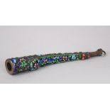 A LATE 19TH CENTURUY CHINESE WHITE METAL & ENAMEL CHEROOT, with painted enamel decoration of birds