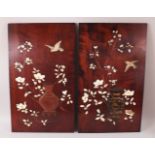 A PAIR OF JAPANESE MEIJI PERIOD SHIBAYAMA IVORY INLAID PANELS, the panels with carved & stained