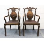 A GOOD PAIR OF 19TH CENTURY ANGLO CHINESE HARDWOOD CARVED CHAIRS, the backs deeply carved with