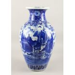 A GOOD JAPANESE MEIJI PERIOD BLUE AND WHITE ARITA PORCELAIN VASE, decorated with scenes of figures