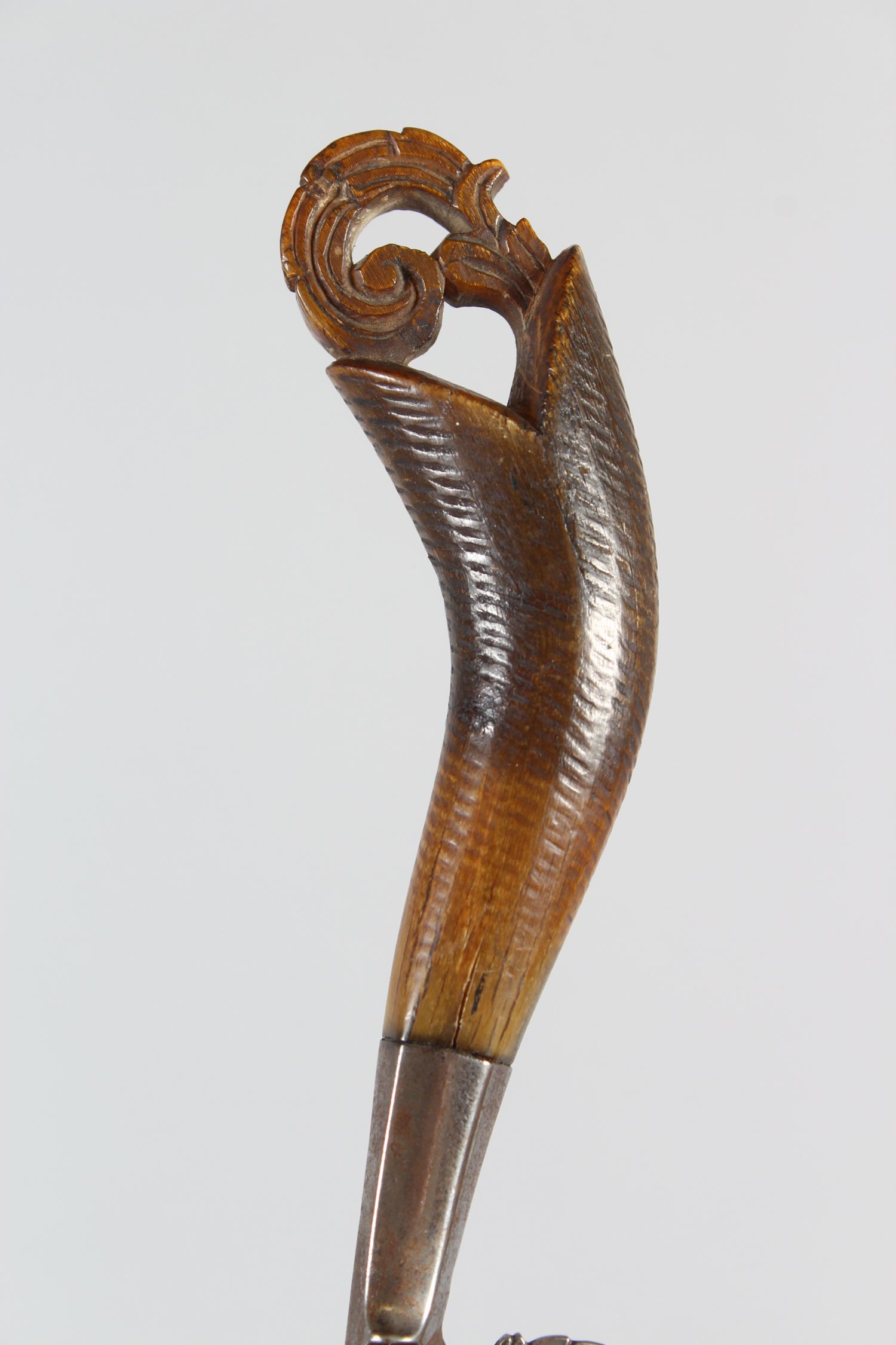 TWO 18TH-19TH CENTURY MALAYSIAN DAGGERS, one with rhino carved handle, 40cm long. - Image 4 of 5