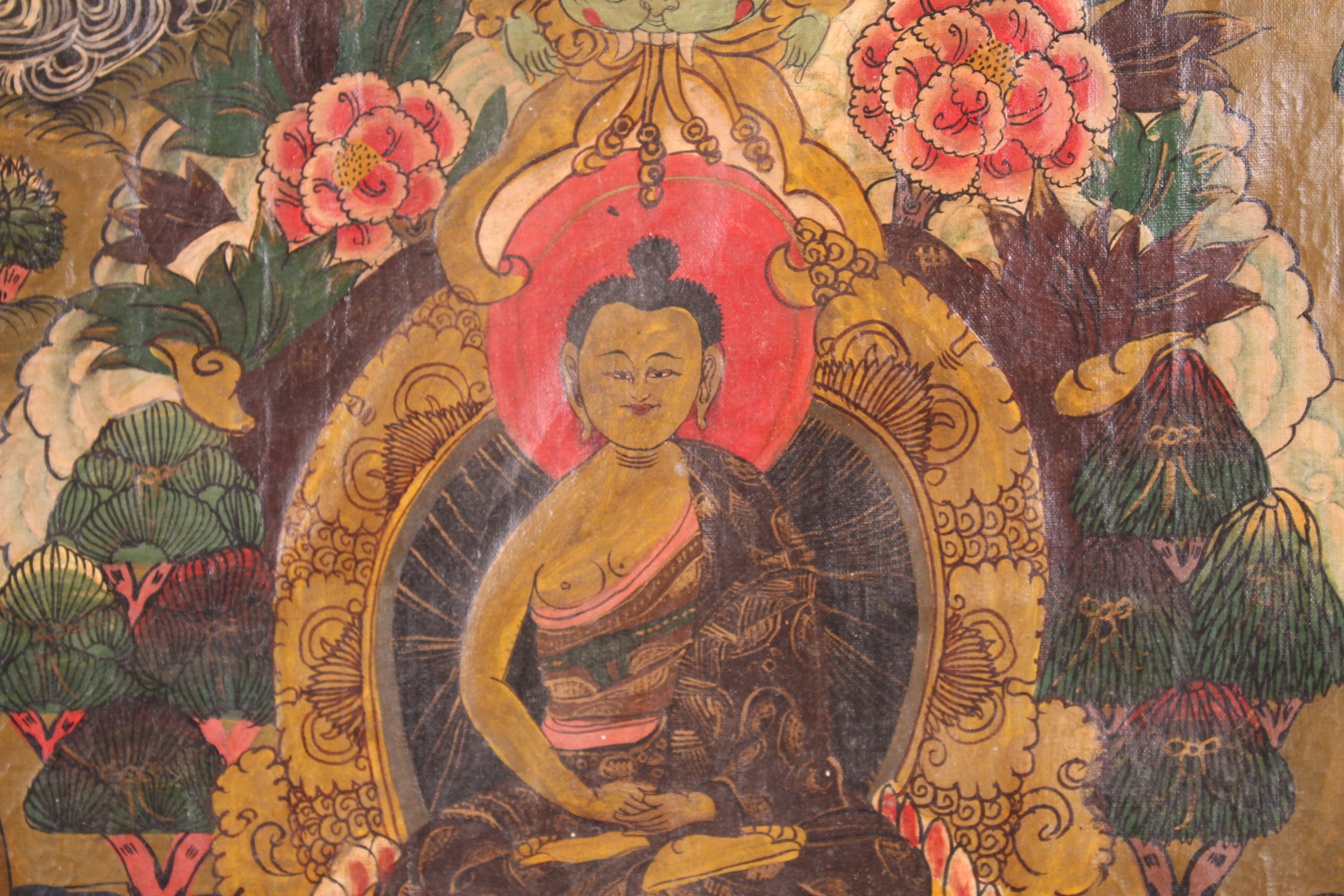 AN EARLY TIBETAN OIL ON CANVAS, 54cm x 41cm. - Image 3 of 5