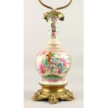 A GOOD 19TH CENTURY CHINESE CANTON FAMILLE ROSE VASE AS LAMP, later fitted with metal mounts for a