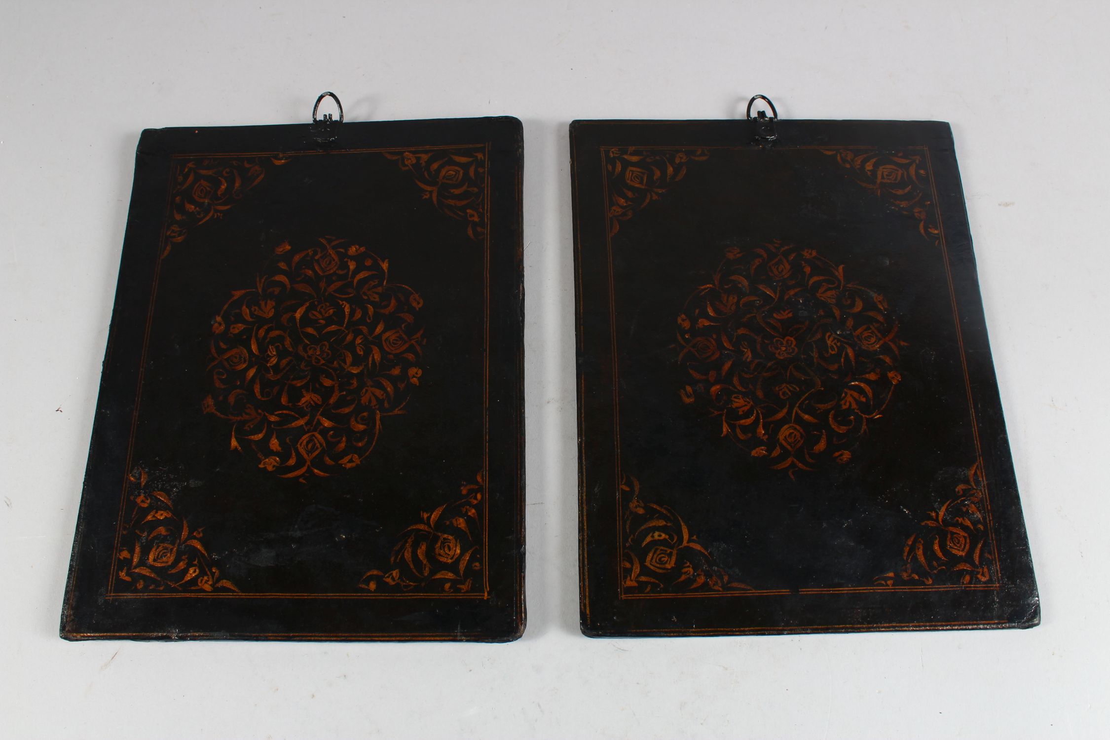 A PAIR OF 19TH CENTURY QAJAR HAND PAINTED BOOK COVERS, deer hunting, 26cm x 19cm. - Image 6 of 6