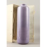 A GOOD CHINESE JINGDEZHEN PURPLE GLAZED ROUSSEAU VASE IN BOX, the long slender prple glazed vase