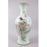 A LARGE LATE 19TH CENTURY CHINESE PORCELAIN FAMILLE ROSE VASE, with painted enamel scenes of an