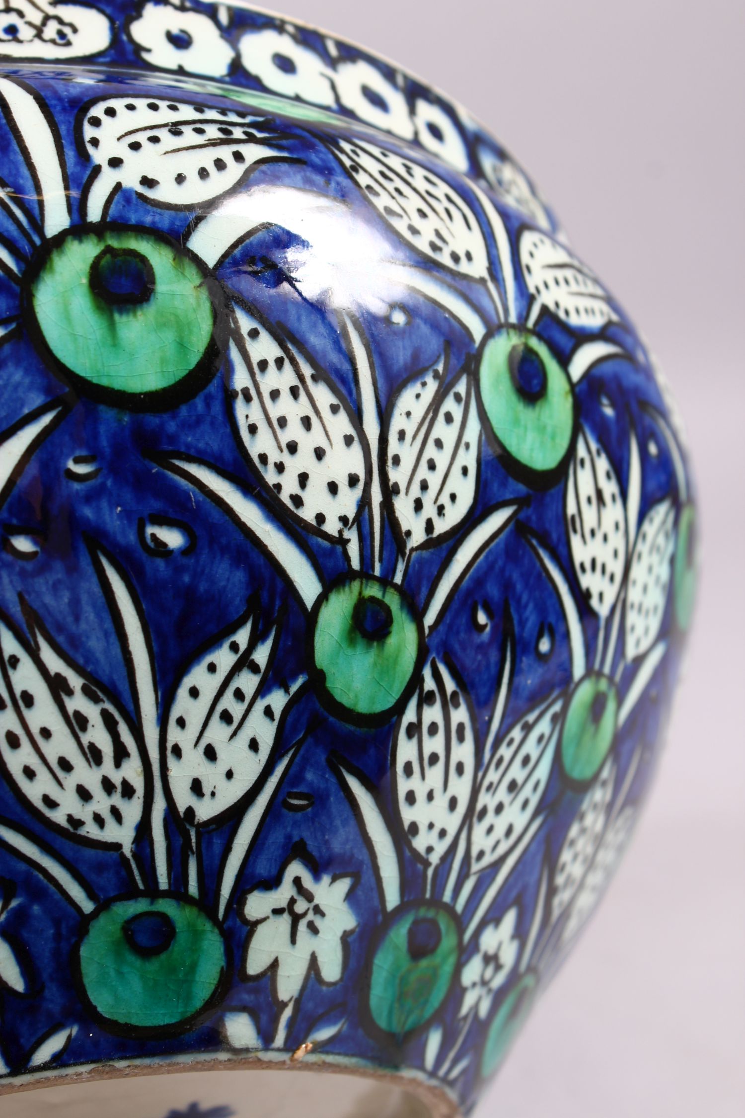 A 19TH CENTURY IZNIK STYLE POTTERY CIRCULAR BOWL, the sides with blue ground and flower heads, - Image 3 of 5