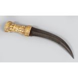 A 19TH CENTURY PERSIAN QAJAR MARINE IVORY HANDLED HILTED DAGGER, the handle carved with figures,
