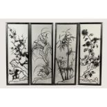 A SET OF FOUR JAPANESE MEIJI PERIOD IRON HANGING PICTURES, depicting native foliage including,