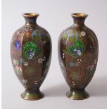A PAIR OF MEIJI / TAISHO PERIOD HEXAGONAL FORMED CLOISONNE VASES, decorated with various roundel's