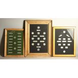 THREE 19TH CENTURY CHINESE MOTHER OF PEARL FRAMED GAMING COUNTERS, all three framed consisting of