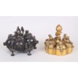 TWO 19TH CENTURY INDIAN BRASS SPICE BOXES.
