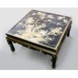 A GOOD 19TH CENTURY CHINESE INLAID LACQUER COFFEE TABLE, the table profusely inlaid with carved &