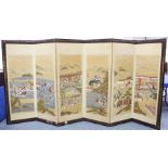 A GOOD JAPANESE MEIJI PERIOD SIX FOLD PAINTED SCREEN, the screen painted on paper with silk outer'
