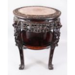 A HEAVY 19TH CENTURY CHINESE MARBLE TOP HARDWOOD TABLE / PLANTER, the top inset with marble, the