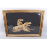 A JAPANESE MEIJI PERIOD EMBROIDERED SILK PICTURE OF TIGERS, the gilt framed picture depicting two