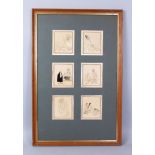 SIX 19TH-20TH CENTURY PERSIAN QAJAR ERA WATERCOLOUR PAINTINGS IN A FRAME, all signed by the artist