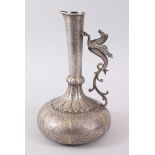 A VERY FINE 19TH CENTURY INDIAN LUCKNOW SILVER JUG with a Pegasus shaped handle.