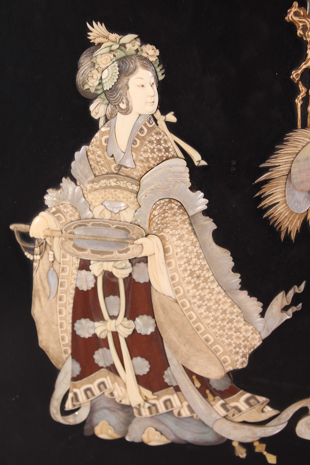A GOOD JAPANESE MEIJI PERIOD SHIBAYAMA IVORY INLAID PANEL, the panels with carved & stained ivory - Image 2 of 5