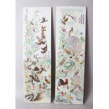 A PAIR OF CHINESE REPUBLIC STYLE FAMILLE ROSE PORCELAIN TILE / PLAQUES, both enamel decorated with