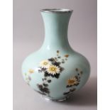A GOOD JAPANESE TAISHO / SHOWA PERIOD DUCK EGG GROUND CLOISONNE VASE BY TAMURA, the body of the vase