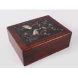 A GOOD JAPANESE MEIJI PERIOD IRON & MIXED METAL INSET HARDWOOD LIDDED BOX, the large hardwood lidded