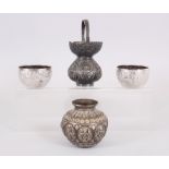 FOUR SMALL PIECES OF INDIAN AND OTHER SILVER including a pair of circular bowls.