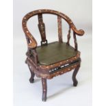 A GOOD 19TH / 20TH CENTURY CHINESE HARDWOOD HOOP BACK ARM CHAIR, profusely inlaid with carved