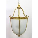 A LARGE ORMOLU AND FROSTED GLASS HALL LANTERN. 95cms high.