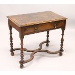 AN 18TH CENTURY OAK SIDE TABLE, with one long drawer, on turned legs united by an "X" shape