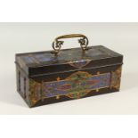 A GOOD 19TH CENTURY FRENCH GOTHIC DESIGN BOX AND COVER, with mosaic inlay in coloured stones