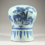 AN 18TH CENTURY DELFT WARE TIN GLAZE BALUSTER SHAPE VASE, decorated in the Chinese taste (faults).