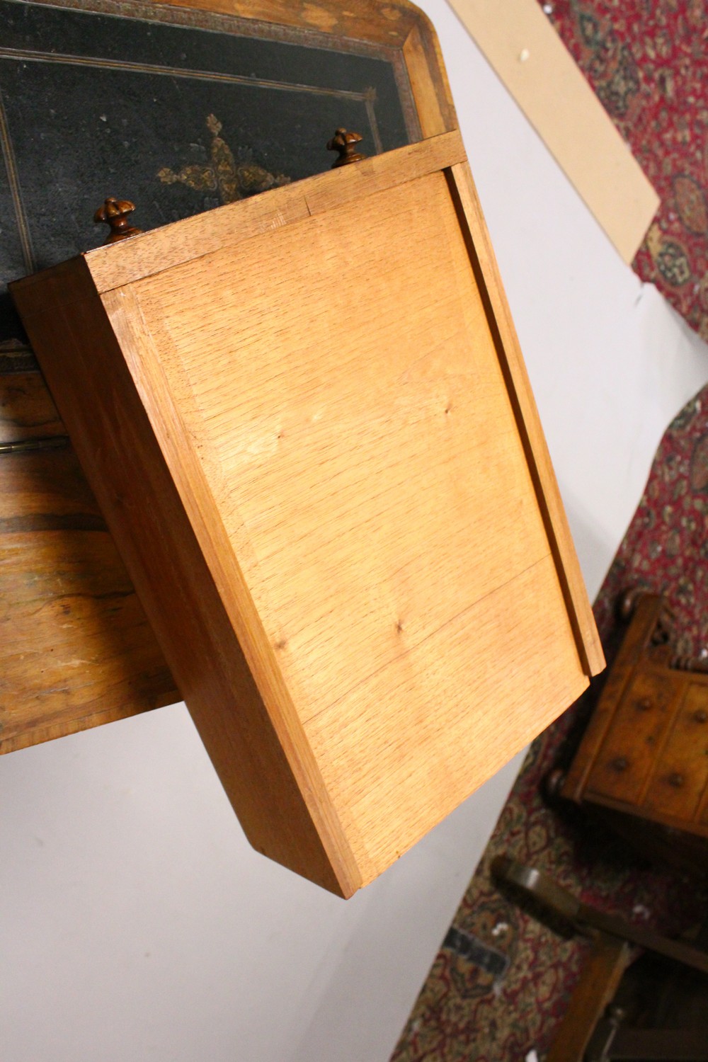 A 19TH CENTURY FIGURED WOOD DAVENPORT, with leather inset writing surface, four drawers to the - Image 9 of 19