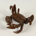 A SMALL BRONZE MODEL OF A CRAB. 6cms wide.