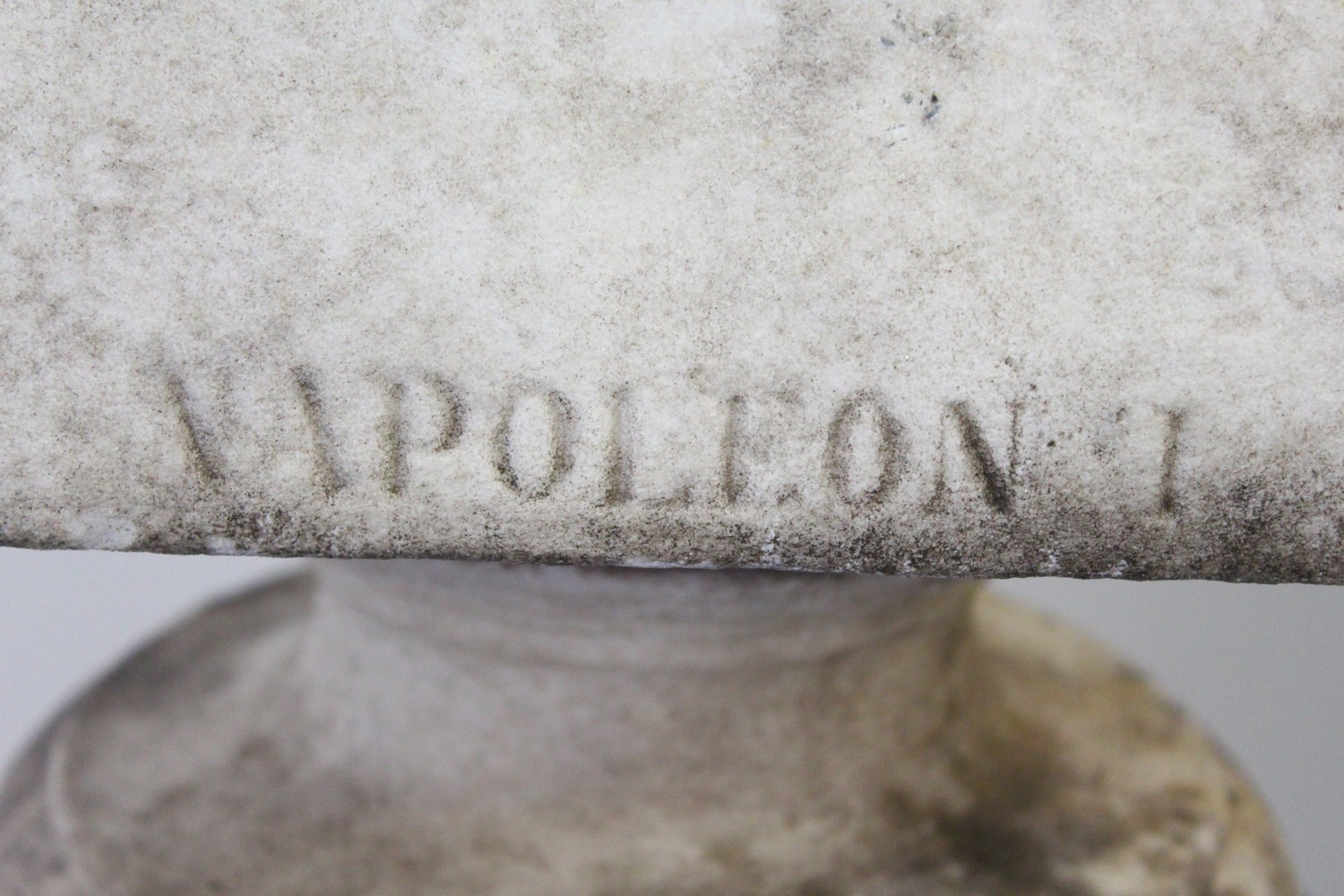 A VERY GOOD CARVED MARBLE BUST OF NAPOLEON I, on a socle base, with a green granite column - Image 10 of 11