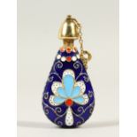 A GOOD SMALL RUSSIAN BLUE ENAMEL SCENT BOTTLE.