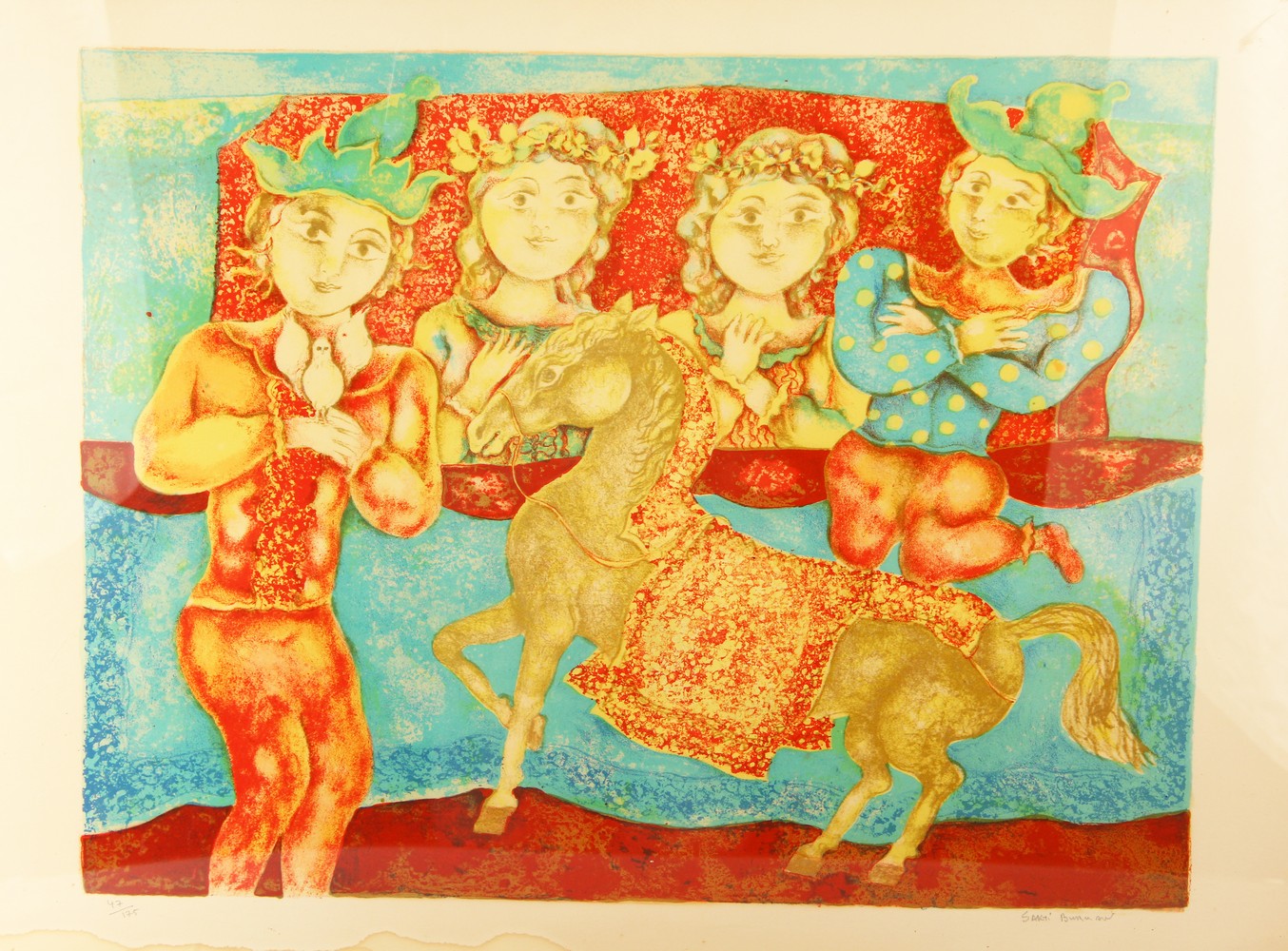 SAKTI BURMAN (1935- ) INDIAN. Figures with Horse, Lithograph, Signed and Numbered 47/175 in