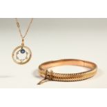 A 9CT GOLD BRACELET, PENDANT AND CHAIN.