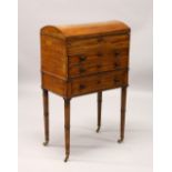 AN EARLY 19TH CENTURY MAHOGANY DOME TOP WORK BOX, with rising dome shape lid, over three long