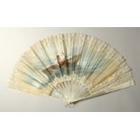 A LARGE FRENCH LACE AND MOTHER-OF-PEARL FAN, painted by F. Houghton, after King, young lovers in a